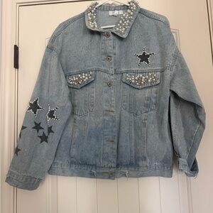Embellished Denim Jacket with Star Accents